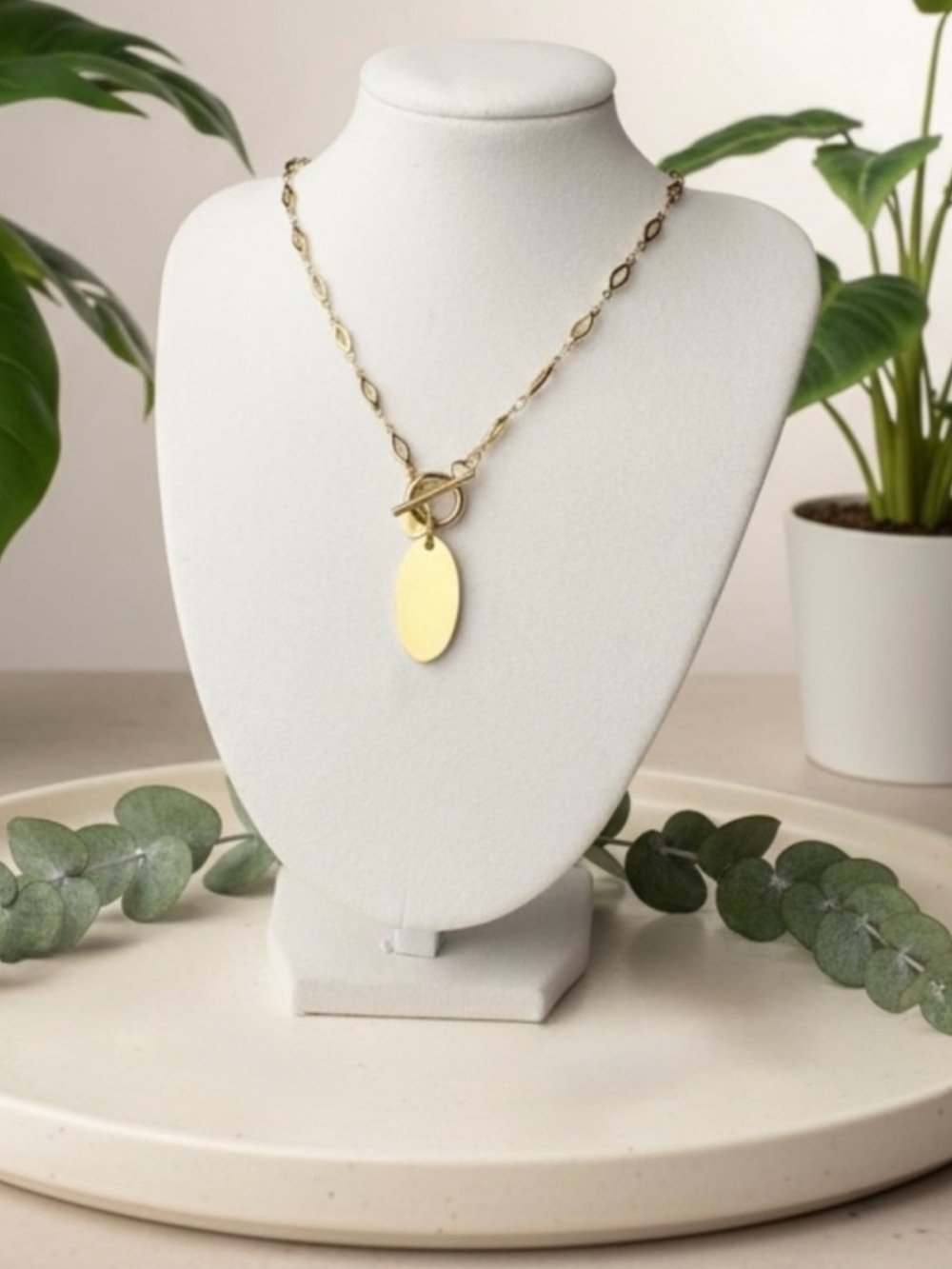 Plunder Gold Tone Necklace with Engraveable Pendant